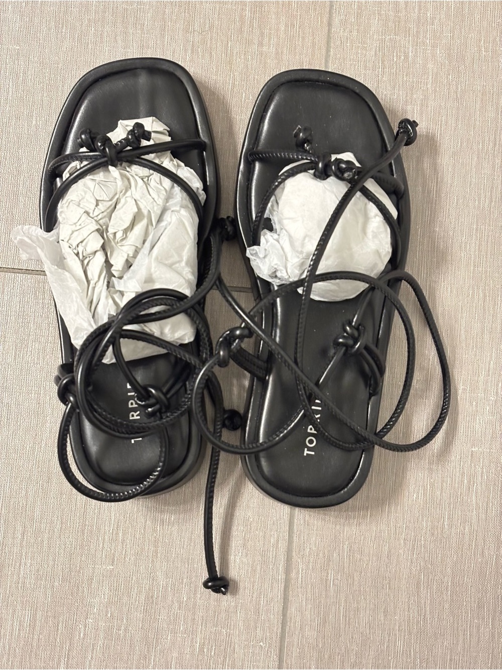 Torrid Black Lace-Up Square-Toe Flat Sandals